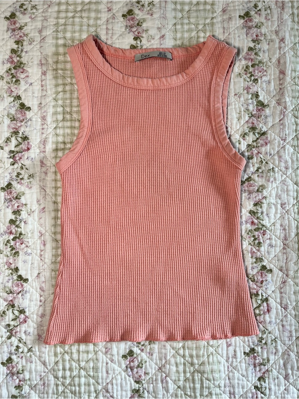 🪸 DEX Pink Coral Waffle Knit Crewneck Tank Top - Size XS 100% Cotton